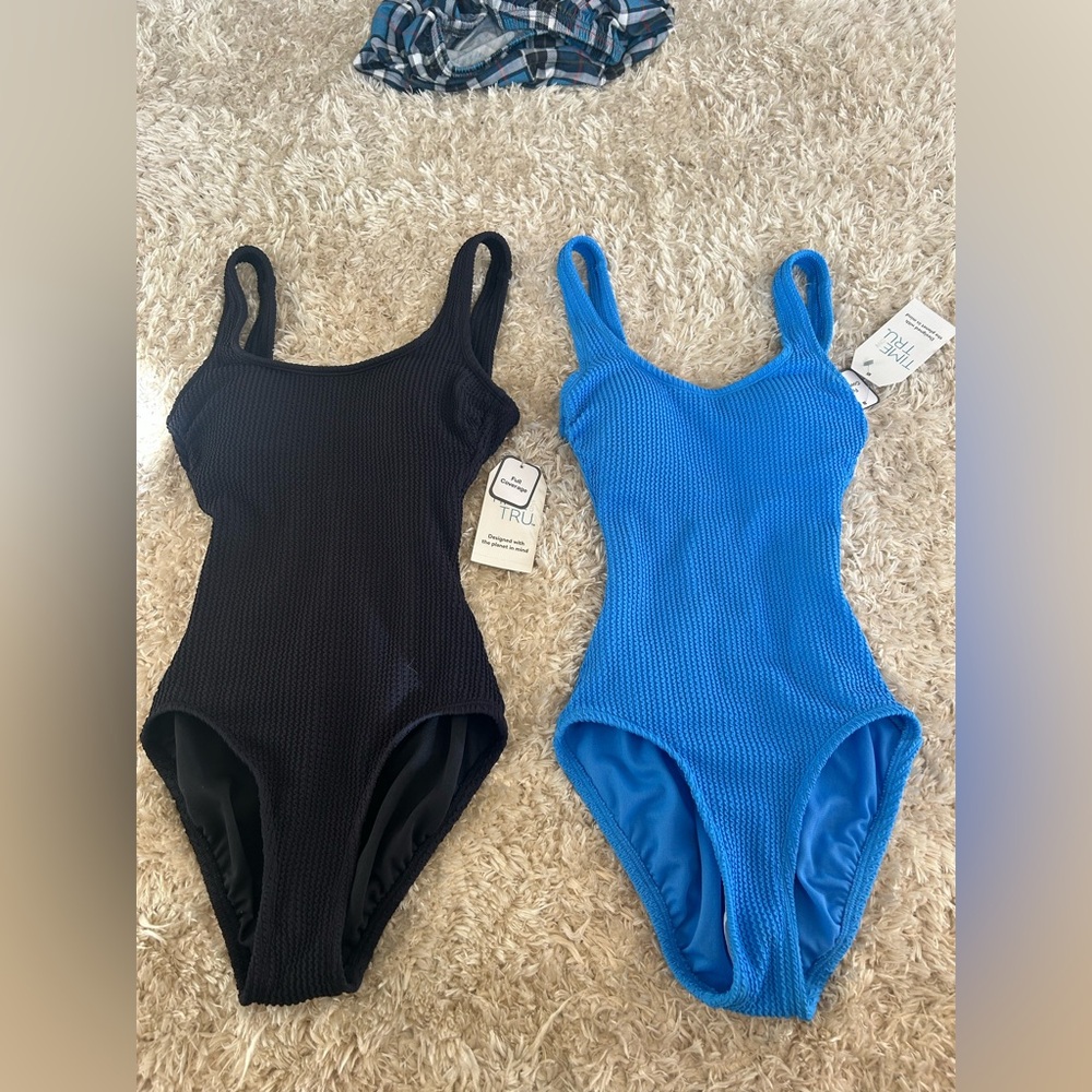 Time and Tru Women's One Piece Swimsuit - Black and Blue